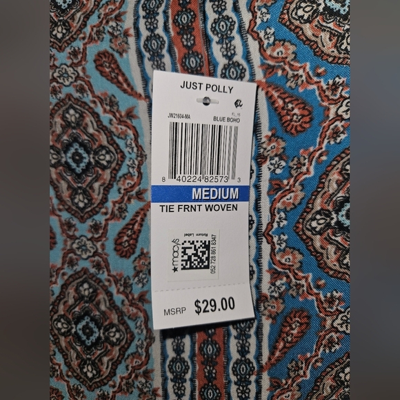 NWT Just Polly New York Tie Front Blouse - Picture 4 of 4